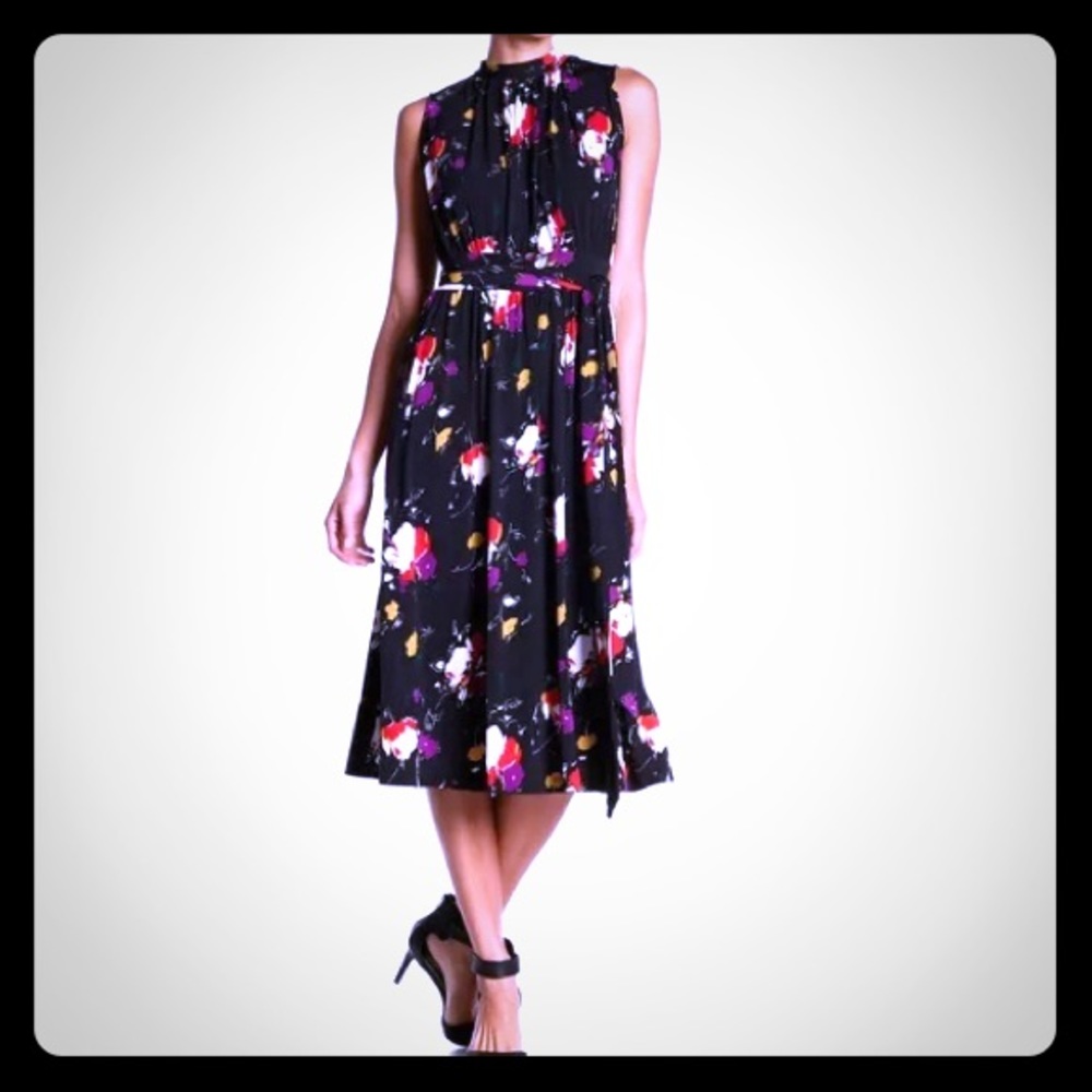 NWT Leota Mindy Shirred blacks & floral dress